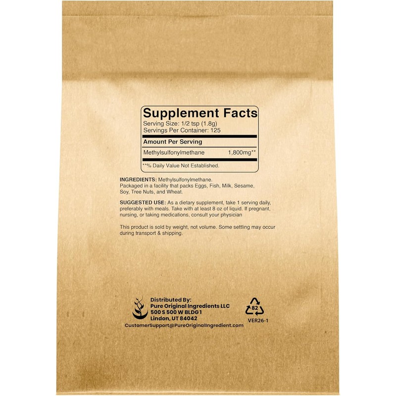 PURE ORIGINAL INGREDIENTS- “Metilsulfonilmetano (8 oz) MSM, Azufre Natural, Suplemento