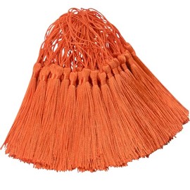 100 Pcs Silky Handmade Craft Tassels Trim Mini Pendant for DIY Cute Resin Bookmark, Jewellery Making, Key, Girl Earring, Keyring, Graduation Hat, Ribbon Sewing, Curtain, Home Decor (Dark Orange)