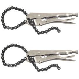 Swpeet 2Pcs 9 Inch Heavy Duty Alloy Steel Locking Chain Clamp Pliers with 20" Chain, Reversible Oil Filter Tool Pipe Fittings Tools Chain Vise Wrench Provide Maximum Locking Force