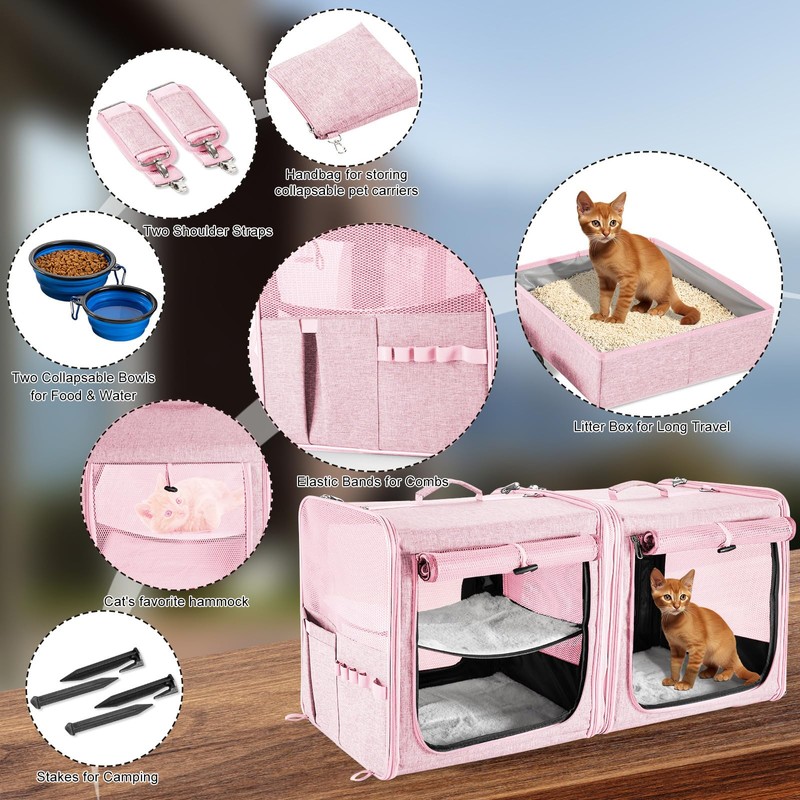 Suertree Large Cat Carrier for 2 Cats with Zipper Locks,