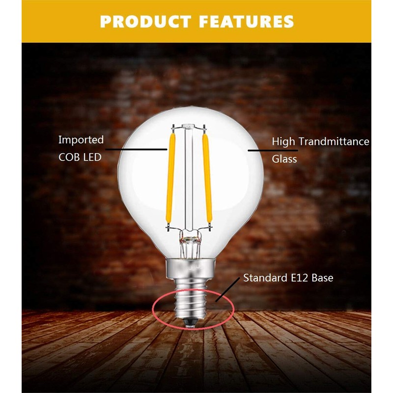 Lxcom Lighting G14 2W E12 LED Bulb G45 Globe Filament