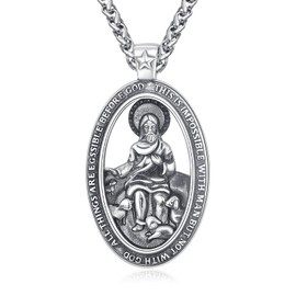 KATHLU Saint Christopher St Michael St Patrick St Raphael Jesus Cross Necklace for Men Christian Necklace Catholic Jewelry Gifts, Sterling Silver