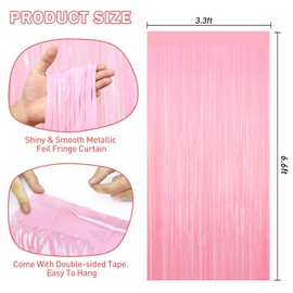 Pastel Pink Tinsel Backdrop Foil Fringe Curtains - 2 Packs Door Streamers Backdrop for Birthday Door Decorations, Party Supplies for Wedding Anniversaries, Christmas, Valentines Day Decorations