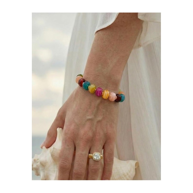 YueYueLoove Chunky Beaded Bracelets for Women Boho Multicolor Resin Beads
