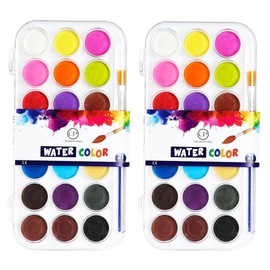 Creativity Point Watercolour Paint Set for Kids – 2 Pack with 21 Vibrant Colours & Brush – Portable Children’s Painting Kit for Beginners, School Art Supplies, Crafts & Travel