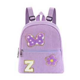 2 3 4 5 6 Year Old Girl Gifts Chenille Initial Mouse Bow Mini Backpack, Corduroy Toddler Backpacks Christmas Birthday Gifts for Girls 2-4 5-6, Purple Mini Diaper Bag Must Haves for Park Travel Z