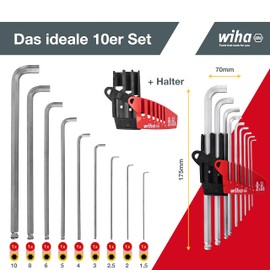 9-piece Hexagonal ball-head pin-wrench set Wiha 35480 1,5/2/2,5/3/4/5/6/8/10.
