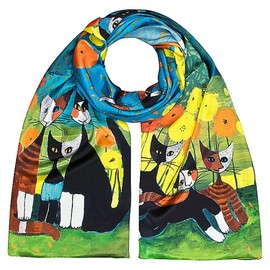 VON LILIENFELD Rosina Wachtmeister: All Together Cat Art Motif Scarf 100% Silk Scarf Silk Scarf Edges Hand Rolled 172 x 42 cm