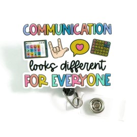 SCRAPHEART Communication Looks Different For Everyone Badge Reel, Speech Therapy Badge Holder, SLP SLPA Badge Holders, Speech Pathologist Badge Clip, AAC Speechie Gift, Thank You Gift for Therapist, Audiologist