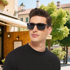 JFXQDR Men's Polarized Sunglasses, Square Driving Fishing Running Sun Glasses UV Glare Protection RFS8207 (Blue Frame Silver Lens)