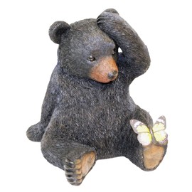 AMAJY Figurine in Whimsical Sitting Black Bear and Butterfly Design Statue Figurine for Cabin Lodge Style Home, Office Decoration (Cell Phone Stand/Holder)