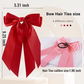 hisial 6Pcs Bow Hair Ties No Damage Ponytail Holders Hair Bows Ribbon for Women Fashion Bows Accessories for Girls Elastic Hair Bands(White/Pink/Red/Black)