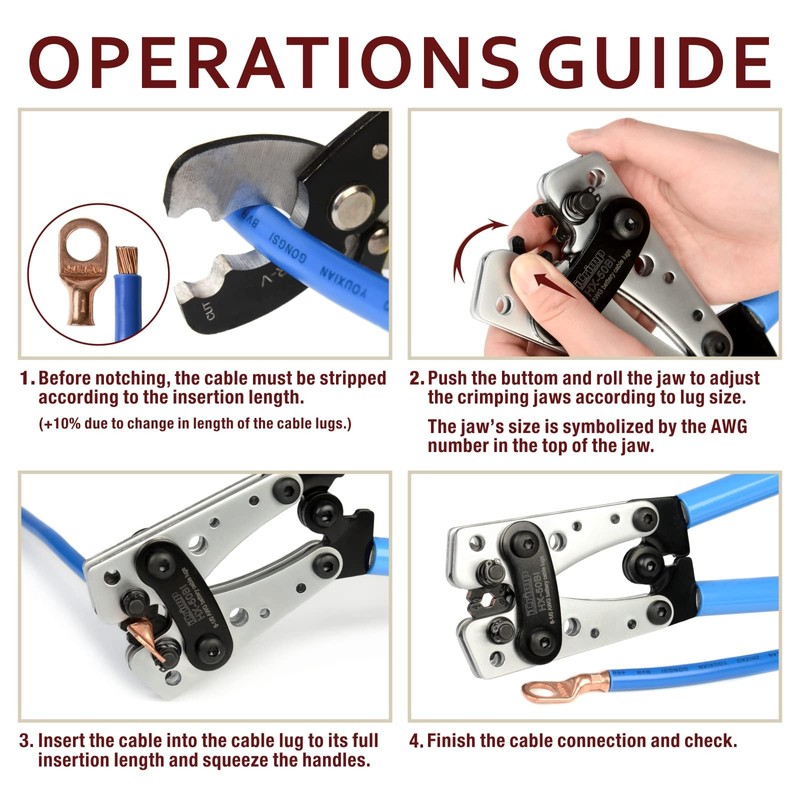 iCrimp Battery Cable Lug Crimping Tool Kit For Copper Lugs