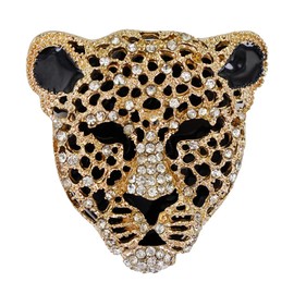 Doitsuzbe Leopard Brooch Pin Jewelry Vintage Spotted Leopard Rhinestone Crystal Brooch Pin Lapel Pins Back (Gold)