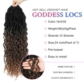 24 Inch Pre-looped Goddess Locs Crochet Hair Ombre Faux Locs Crochet Hair for Women Crochet Soft Hair 7 Packs Synthetic Bohemian Curly Senegalese Twist Crochet Hair for Women Girls(#1B/4/30)