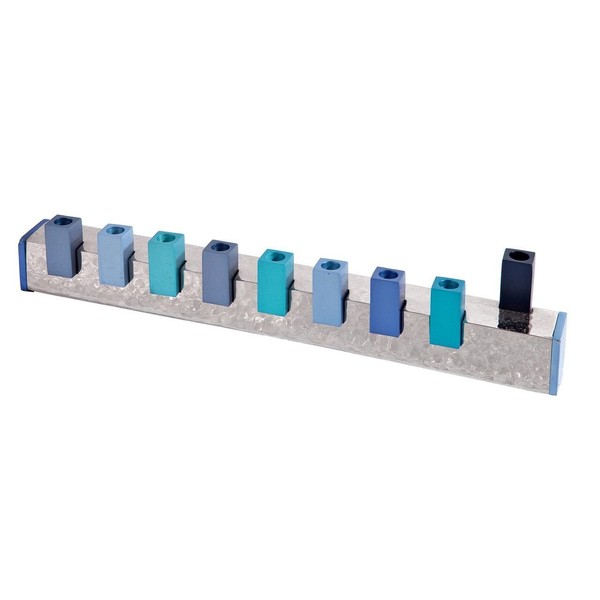 Yair Emanuel Hanukah Menorah Hammered Metal Base Complimented by Colored