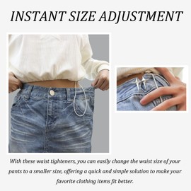 Chanseen 10 Set Pant Waist Tightener Jean Buttons for Loose Jeans Skirt Clothes Instant Pins Clips for Size Adjustment Women (No Sewing or Tools, 5 Styles)