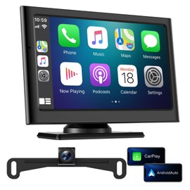 Wireless Apple Carplay Screen for Car:Sunlight Readable HD Touchscreen with Wireless Android Auto,Backup Camera,Portable Carplay with Voice Control,AUX,FM Transmitter for Most Vehicle