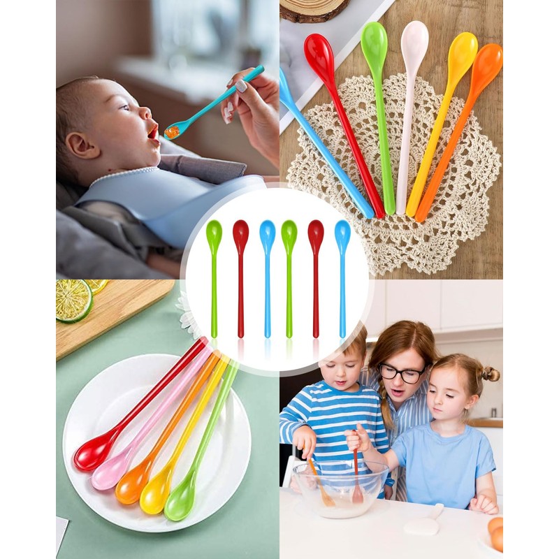 QLEUIFT Pack of 6 Colourful Length Plastic Spoons, Coffee Spoons,
