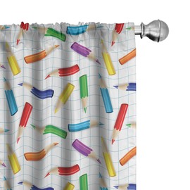 Lunarable Cartoon Window Curtains, Colorful Pencils on Checkered Board Creativity Art Image, Lightweight Decor 2-Panel Set with Rod Pocket, Pair of - 28" x 63", Blue Green