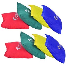 Kosma pack of 8 Assorted Colors Cotton Fabric Bean Bags for Sports, PE, School, Catching Games, Sensory, Juggling - (2Pc each of Red, Blue, Green, Yellow) - Size: 10cm