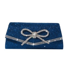 Trisapu Bow Evening Bag Sparkly Clutch Purses for Women Wedding Glitter Rhinestone Party Prom Purse Dressy Clutch Bags Blue