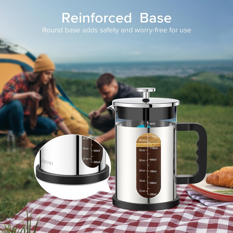 QUQIYSO French Press Coffee Maker 51oz 304 Stainless Steel French
