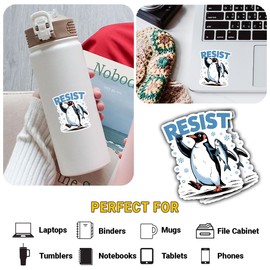 3 PCS Resist Penguin Vinyl Sticker, Cute Penguin Holding Fish and Raising Fist, Funny Motivation Quote Decal, Stickers for Laptop, Water Bottle, Hard Hat 3", Gift for Activists, Friends, Family