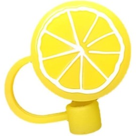 Yellow lemon Straw Cover Cap Reusable Silicone Straw Toppers Drinking Straws Tips Lids Drinking Dust Cap for 6-8 mm Cute Plugs Straws Tips Cover Disposable Drinking Straw