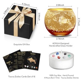 AOVILA Taurus Gifts for Women Gold Votive Candle Holder Tea Light Candle Holder with Tea Light Candle Gift Set for Zodiac Astrology Birthday Gifts Women Mother Home Decor Table Centerpiece