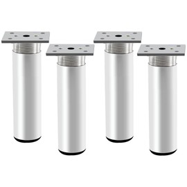 Rusoz Set of 4 Adjustable Furniture Feet, Metal Furniture Feet, 150 mm Height, Small Table Legs, Height Adjustable, 0-20 mm, Aluminium Alloy Round, Matt, Silver with Screws for Sofa, Bed and Cabinets