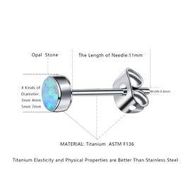Artskin G23 Titanium Opal Stud Earrings for Women Girls Earrings Hypoallergenic Nickel Free Earrings with 4mm Options Opal Stone Birthstone for Sensitive Ears