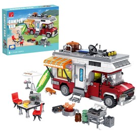 TYCOLE City Motorhome Construction Set - Beach Camping Adventure Caravan Construction Toy with Mini Accessories & Light, Camping Bus Model, Gift for Children, Girls and Boys from 6+ (880 Pieces)