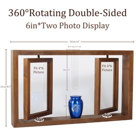 Contid Small Urn for Human Ashes and Memorial Picture Frame Hold Two 4’’ x 6’’ Photo with Hydroponics Glass Vase,Mini Keepsake Urn（Not Included Plant）