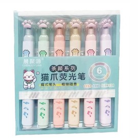 JOMPENS 6PCS/6 Colors Cat Claw Highlighter Set Creative Kids Students Marker Pen for Office School Marking Supplies Cute Stationery (Multicolor 6Pcs)
