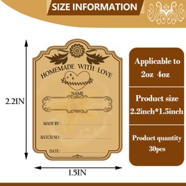 30PCS Beautifully Designed Bottle DIY Stickers, Vintage Labels for 2 oz, 4 oz Bottles, Self Adhesive Gift Tag Stickers for Essential Oil Bottles, Jars, Food Containers (2.2in X 1.5in)