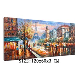 Alenoss Modern Oil Paintings 48x24 Inches Paris Eiffel Tower Landscape Large Canvas Wall Art Abstract Paintings for Living Room Bedroom Office Wall Decor Ready to Hang