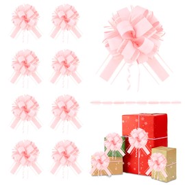 Large Pull Bows, 6 Inches Pink Christmas Bows, 8 PCS Bows for Gift Wrapping Organza Gift Bows Wrapping Pull Bows Ribbon Pull Bows for Presents Package Baskets Wedding Party Wrapping Boxes Decorations