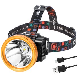 Kitness High Lumen Coon Hunting Light, Hands-Free Superbright LED Headlamp, Waterproof & Rechargeable Spotlight, 2 Light Modes Headlight for Hunting, Hiking and Fishing (Gold-White Light)