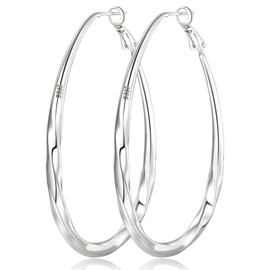 PABBEU Silver Hoop Earrings for Women, Oval S925 Sterling Silver Hoop Earrings, Lightwieght Silver Big Hoop Earrings Hypoallergenic Silver Hoop Earrings for Women Gift