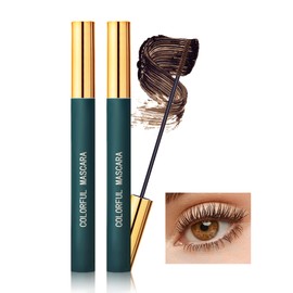 Mascara Wasserfest mit Ultrafeiner Bürste für Kurze Wimpern, 2Pcs Wimperntusche Braun Eyelash Extensions und Volume, Langlebig Wischfest, Fast Dry Wimperntusche Lange Wimpern, Makeup für Frauen-02