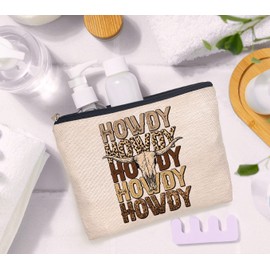 IWXYI Retro Western Leopard Cow Skull Howdy Decor Makeup Bag,Vintage Western Cowboy Howdy Women'S Make up Bag Zipper Pouch Travel Toiletry Gifts For Women Teenage Girls Girl