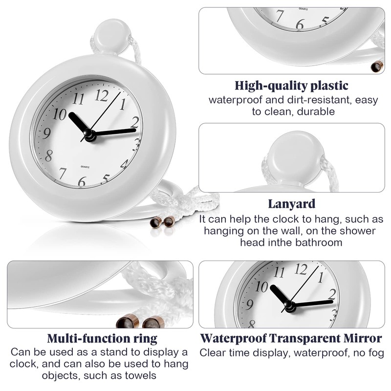 Weewooday Waterproof Bathroom Clock Small Digital White Shower Wall Clock
