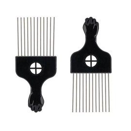 KHQBG Black Metal Afro Pick Combs for Curly Hair - Detangle & Style Comb for Women and Men, Durable Plastic & Metal, Fist Design for Hair Styling, Perfect for Wigs (2 Pack Hair Comb, Count, 2)