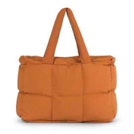 Jywmsc Buffer Tote Bag for Women Large Quilted Padded Handbags Lightweight Shoulder Bags for Travel Gym Shopping Work, brown