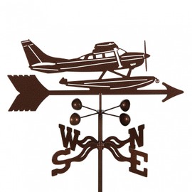 EZ Vane Seaplane Airplane Weathervane — Roof Mount, Wind Cups, Antique Copper Finish, Steel with Durable Triple Powder Coating, Handcrafted in USA
