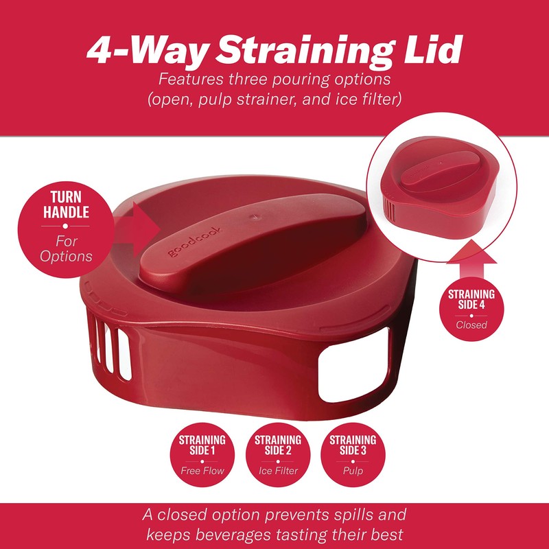 Goodcook 1/2 Gallon Plastic Straining Pitcher Square Lid with 3