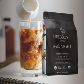 Lifeboost Midnight Coffee French Roast Coffee Ground - Single Origin USDA Organic Low Acid Coffee French Roast - Non-GMO Ground Coffee - Third Party Tested For Mycotoxins & Pesticides - 12 Ounces