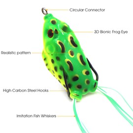 Frog Fishing Lure, WASAGA 5 Pieces 5 g / 8 g / 12 g Topwater Frog Bait Accessories with 3D Eyes & Soft Hollow Body for Snake Head Thorn Shark Bass Pike Salmon Musk