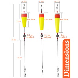 Pasanhoo Fishing Slip Floats Rigs, Popping Corks for Saltwater, Bobbers Tackle Kits Weighted 4-Pack, 5 in, Yollow